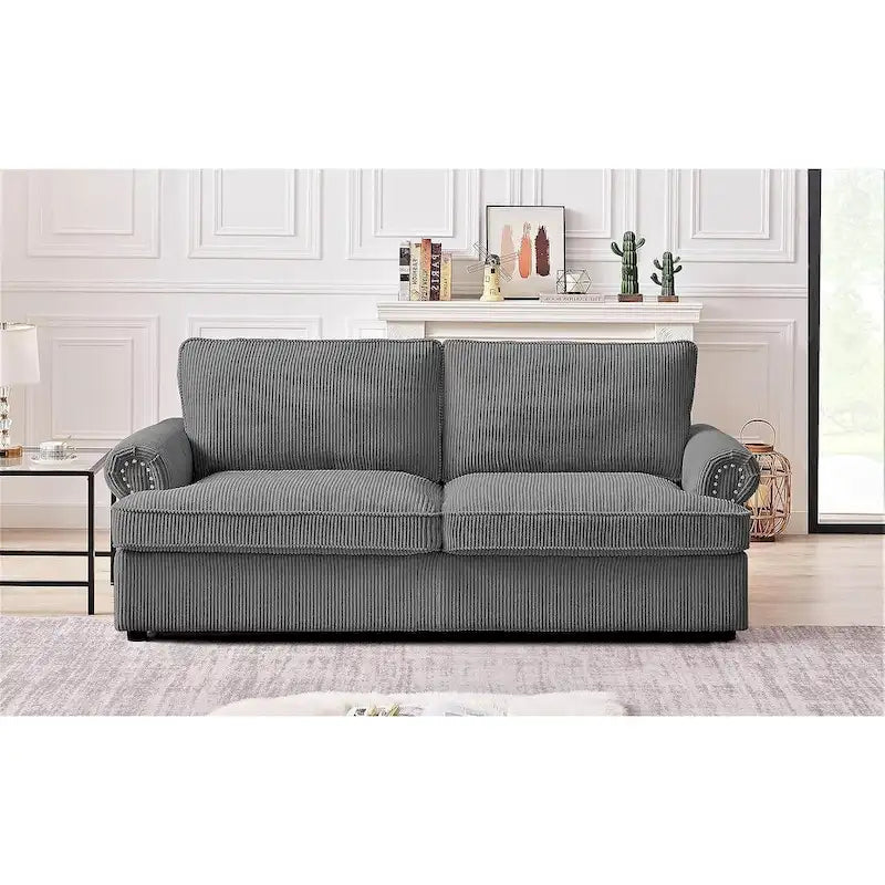 Corduroy Sleeper Sofa with Queen Pull-Out Bed and Cushioned Arms