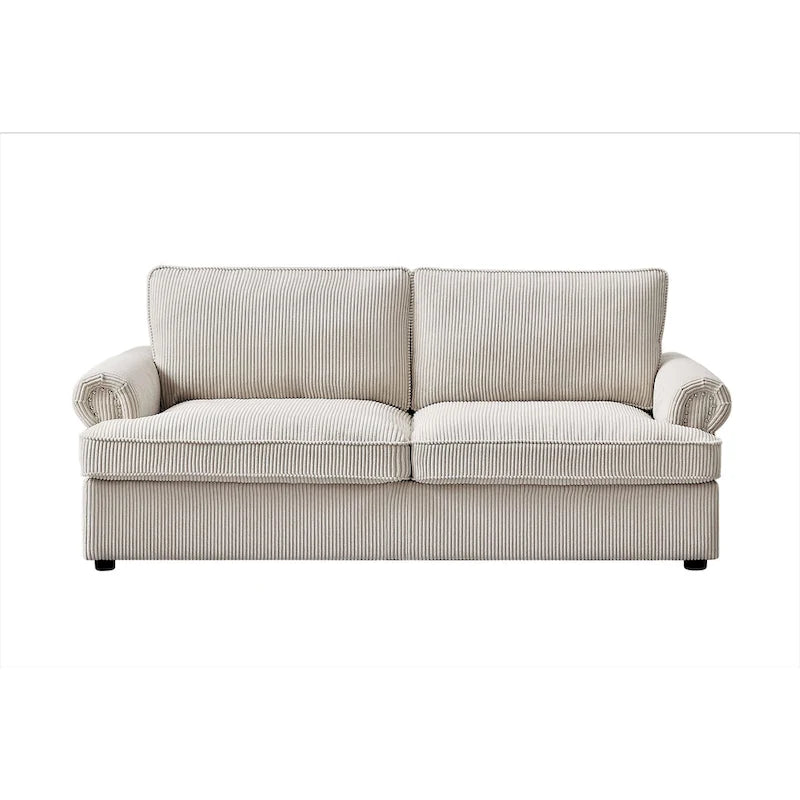 Cord-Schlafsofa mit ausziehbarem Queensize-Bett und gepolsterten Armlehnen