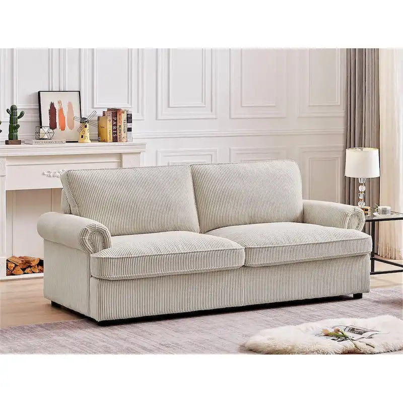 Corduroy Sleeper Sofa with Queen Pull-Out Bed and Cushioned Arms