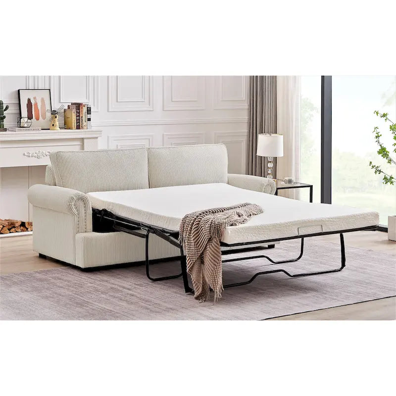Cord-Schlafsofa mit ausziehbarem Queensize-Bett und gepolsterten Armlehnen