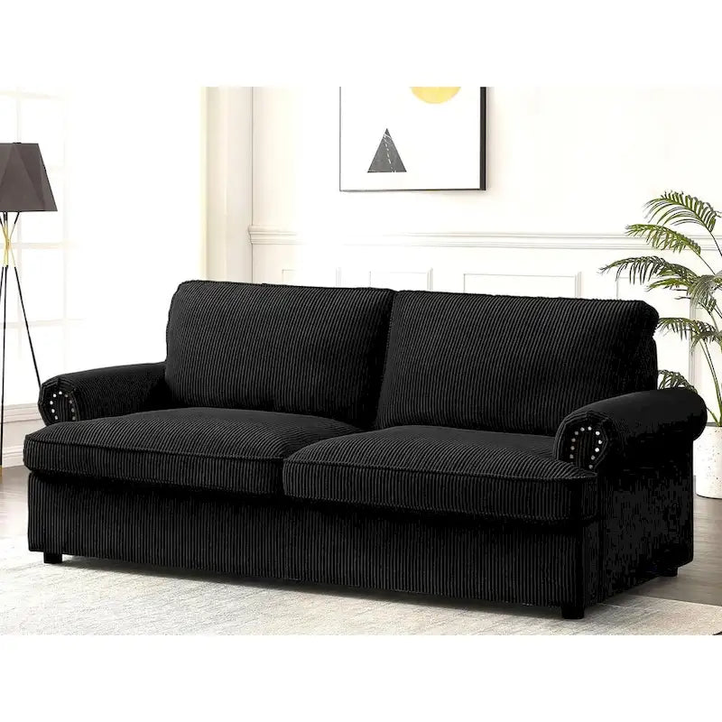 Cord-Schlafsofa mit ausziehbarem Queensize-Bett und gepolsterten Armlehnen
