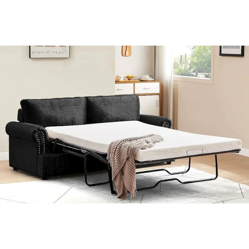 Cord-Schlafsofa mit ausziehbarem Queensize-Bett und gepolsterten Armlehnen