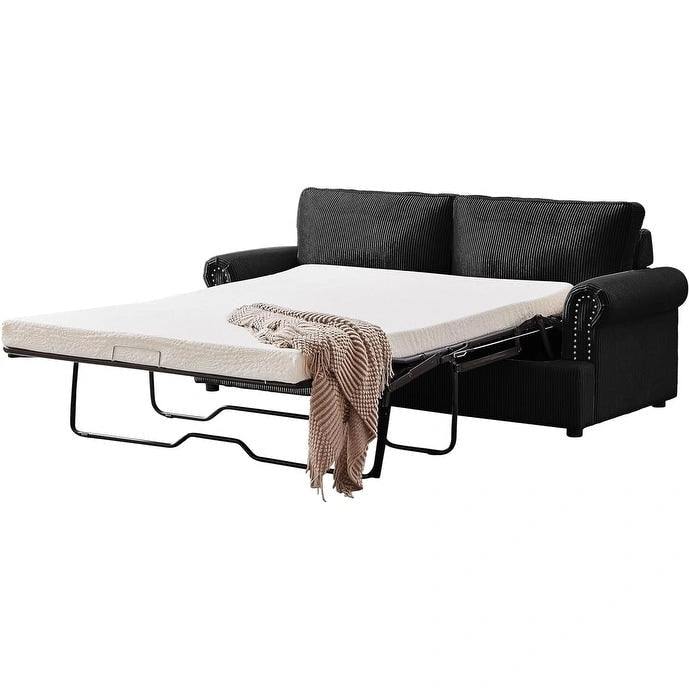 Cord-Schlafsofa mit ausziehbarem Queensize-Bett und gepolsterten Armlehnen