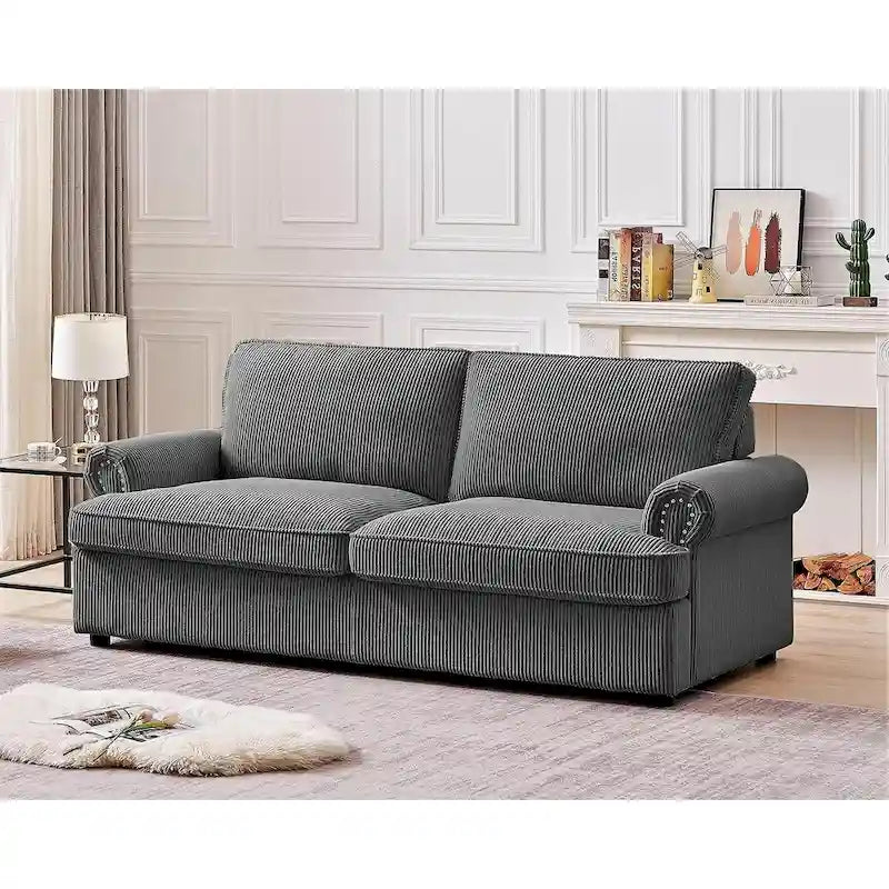Cord-Schlafsofa mit ausziehbarem Queensize-Bett und gepolsterten Armlehnen