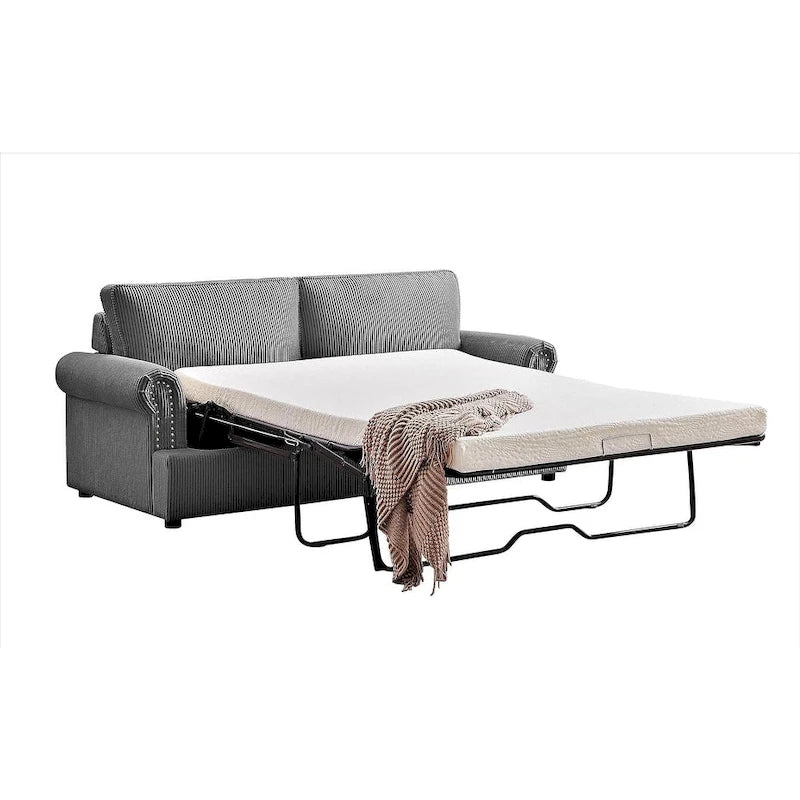 Cord-Schlafsofa mit ausziehbarem Queensize-Bett und gepolsterten Armlehnen