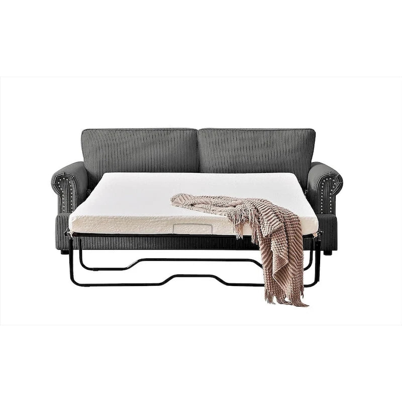 Cord-Schlafsofa mit ausziehbarem Queensize-Bett und gepolsterten Armlehnen