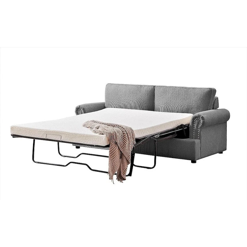 Cord-Schlafsofa mit ausziehbarem Queensize-Bett und gepolsterten Armlehnen