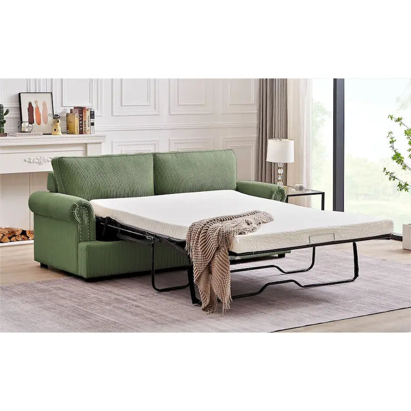 Cord-Schlafsofa mit ausziehbarem Queensize-Bett und gepolsterten Armlehnen