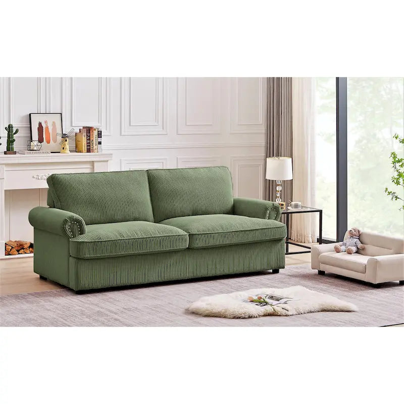 Cord-Schlafsofa mit ausziehbarem Queensize-Bett und gepolsterten Armlehnen