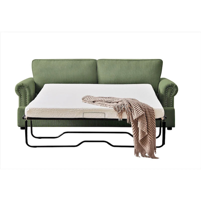 Cord-Schlafsofa mit ausziehbarem Queensize-Bett und gepolsterten Armlehnen