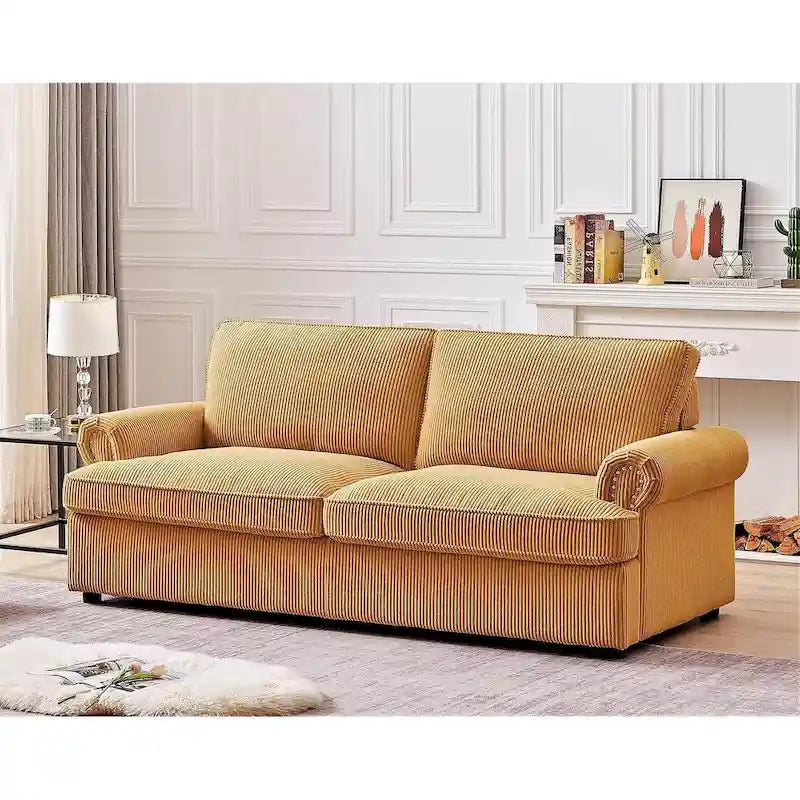 Cord-Schlafsofa mit ausziehbarem Queensize-Bett und gepolsterten Armlehnen