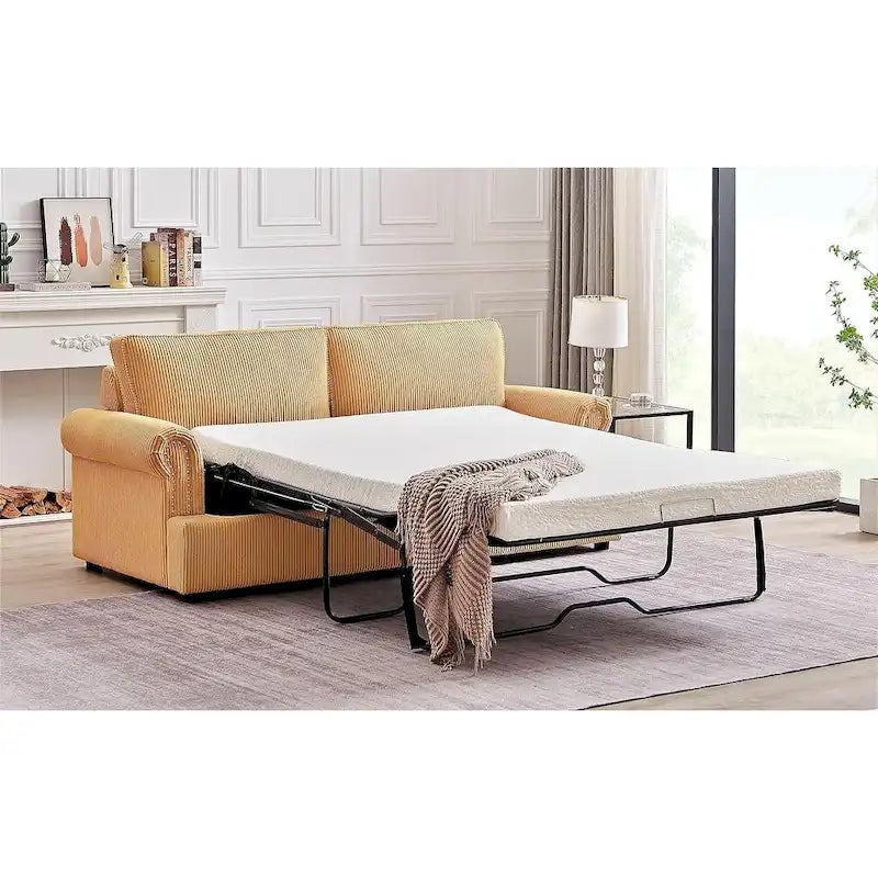 Cord-Schlafsofa mit ausziehbarem Queensize-Bett und gepolsterten Armlehnen