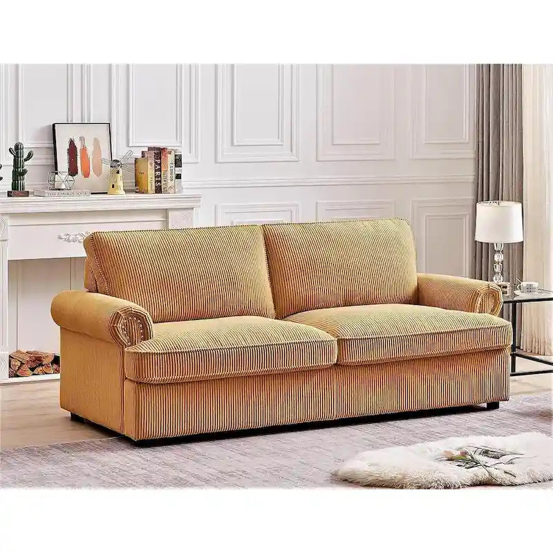 Cord-Schlafsofa mit ausziehbarem Queensize-Bett und gepolsterten Armlehnen