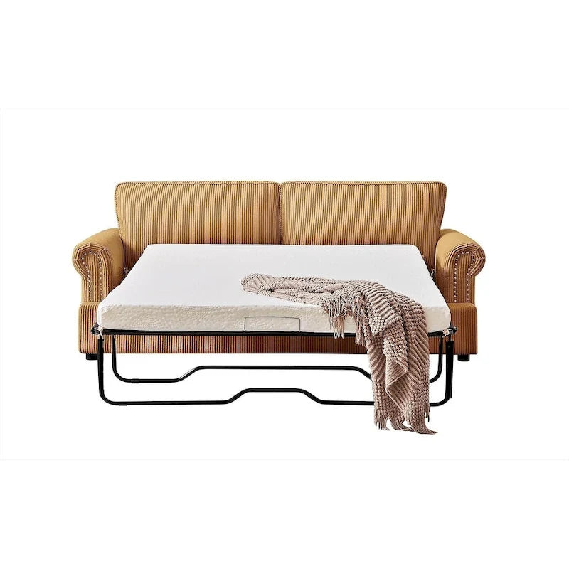 Cord-Schlafsofa mit ausziehbarem Queensize-Bett und gepolsterten Armlehnen