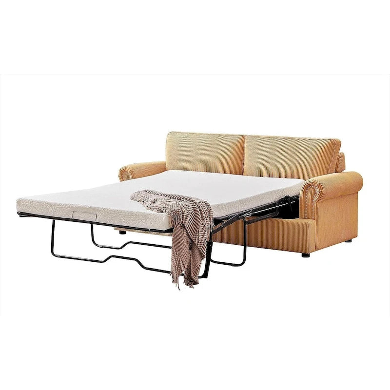 Cord-Schlafsofa mit ausziehbarem Queensize-Bett und gepolsterten Armlehnen