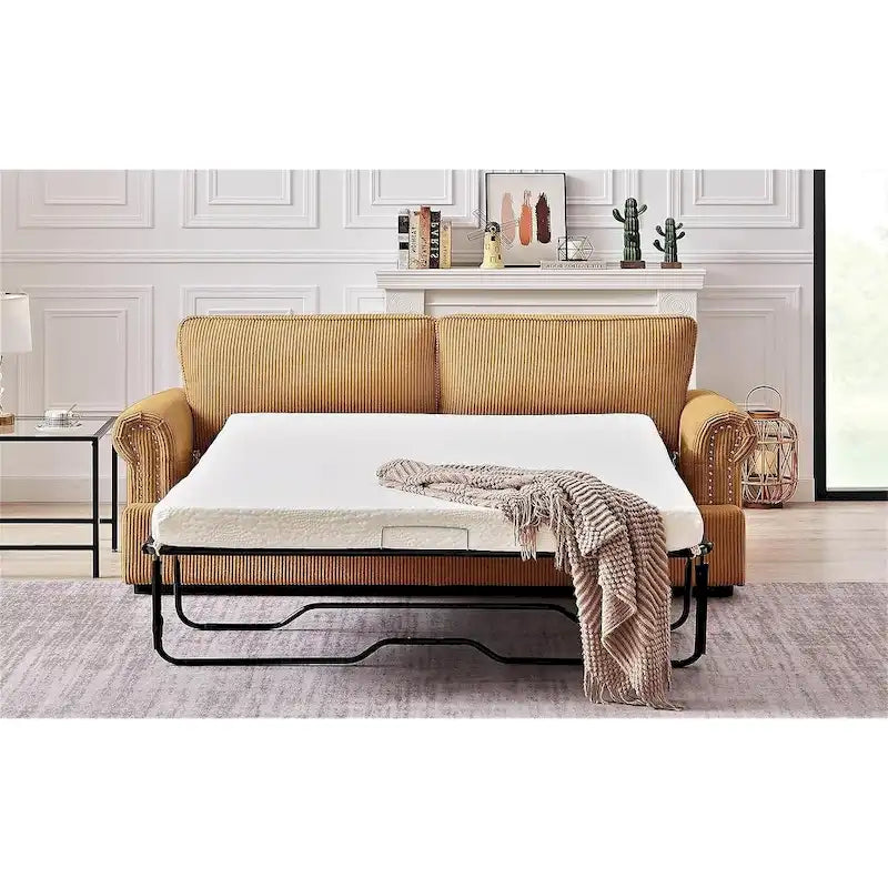 Cord-Schlafsofa mit ausziehbarem Queensize-Bett und gepolsterten Armlehnen