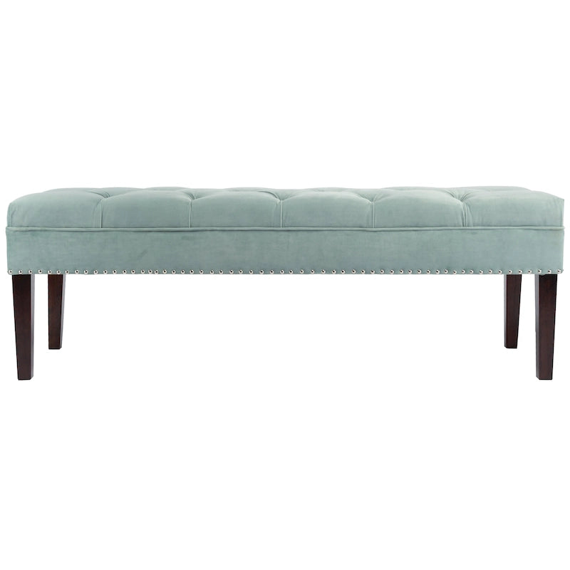 Velvet Tufted Upholstered Accent Bench with Silver Nailhead Trim and Tapered Legs