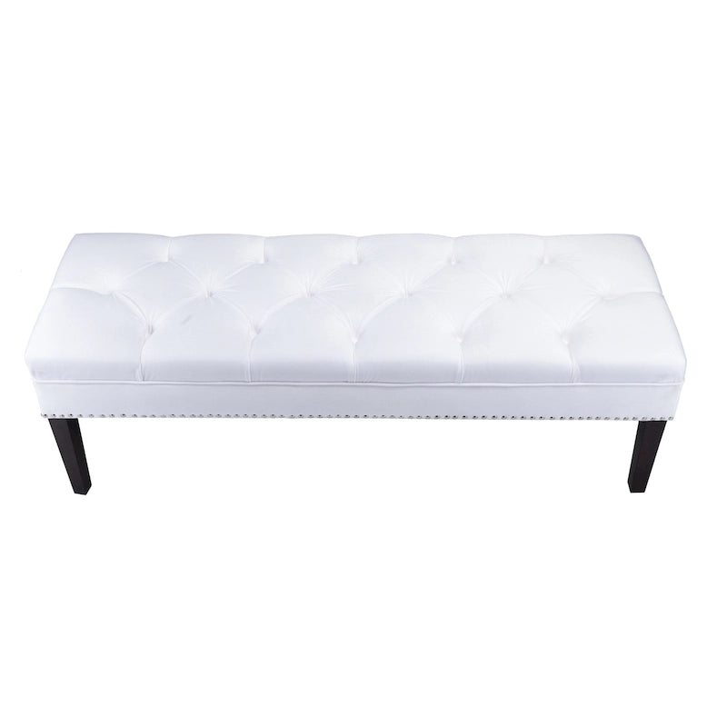 Velvet Tufted Upholstered Accent Bench with Silver Nailhead Trim and Tapered Legs