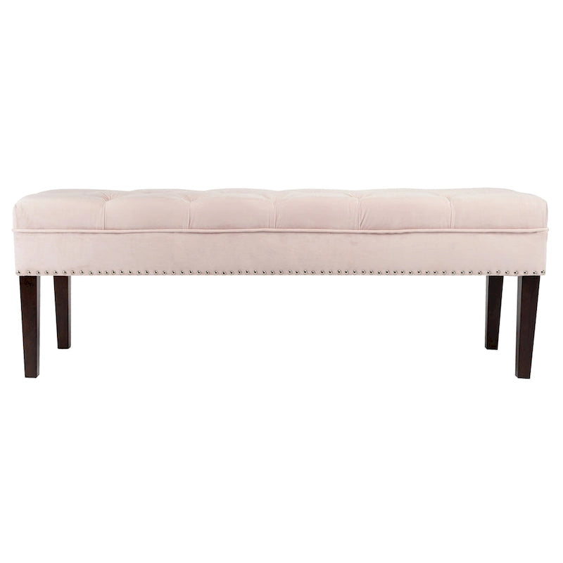 Velvet Tufted Upholstered Accent Bench with Silver Nailhead Trim and Tapered Legs