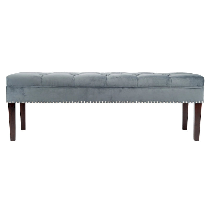 Velvet Tufted Upholstered Accent Bench with Silver Nailhead Trim and Tapered Legs