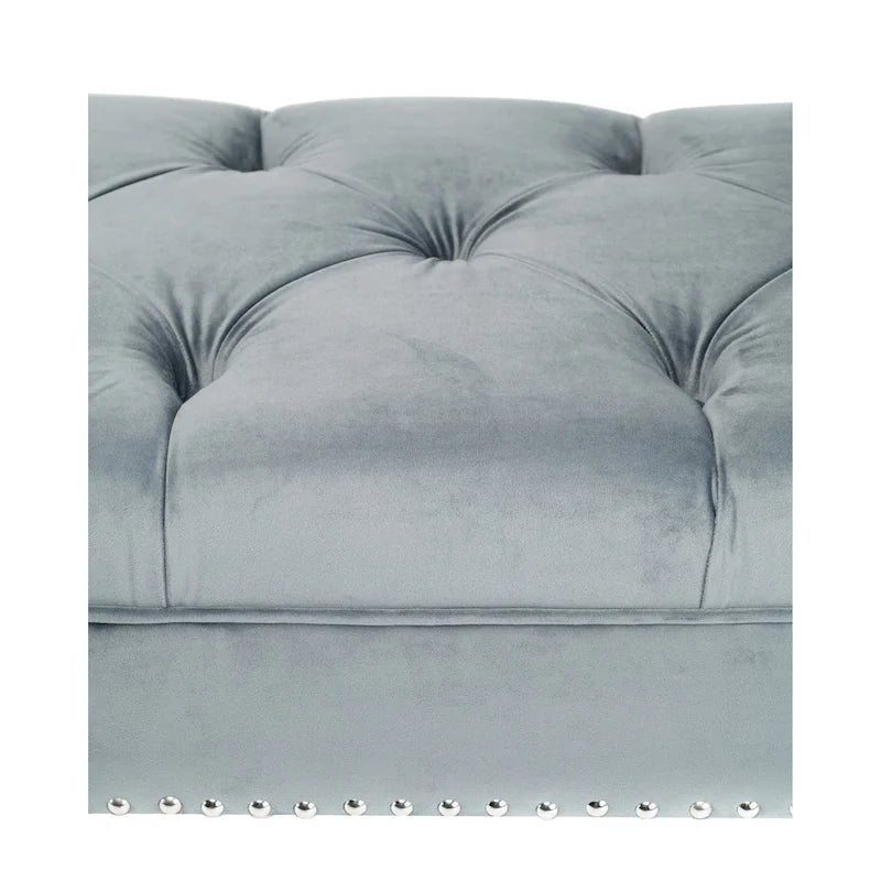 Velvet Tufted Upholstered Accent Bench with Silver Nailhead Trim and Tapered Legs