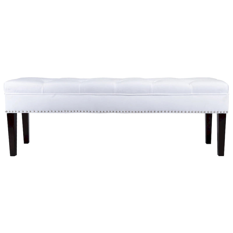Velvet Tufted Upholstered Accent Bench with Silver Nailhead Trim and Tapered Legs