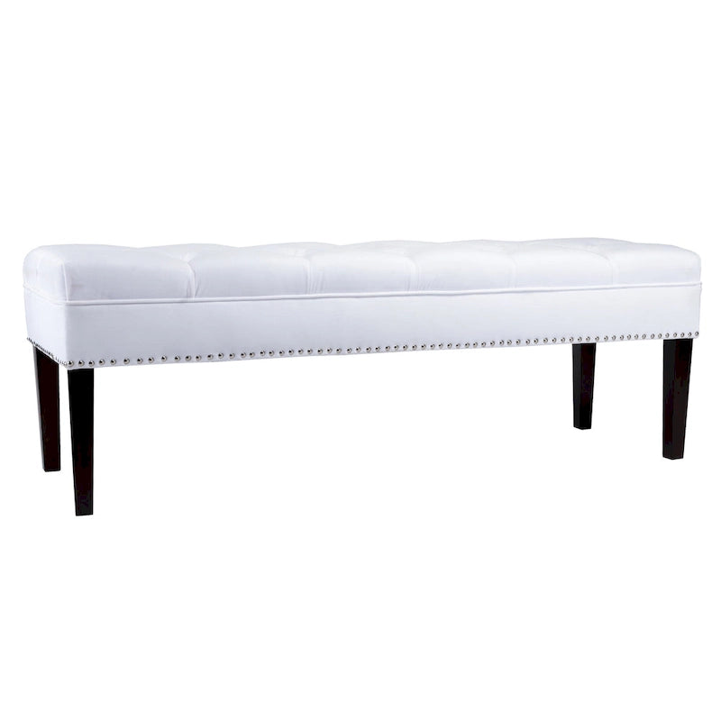 Velvet Tufted Upholstered Accent Bench with Silver Nailhead Trim and Tapered Legs