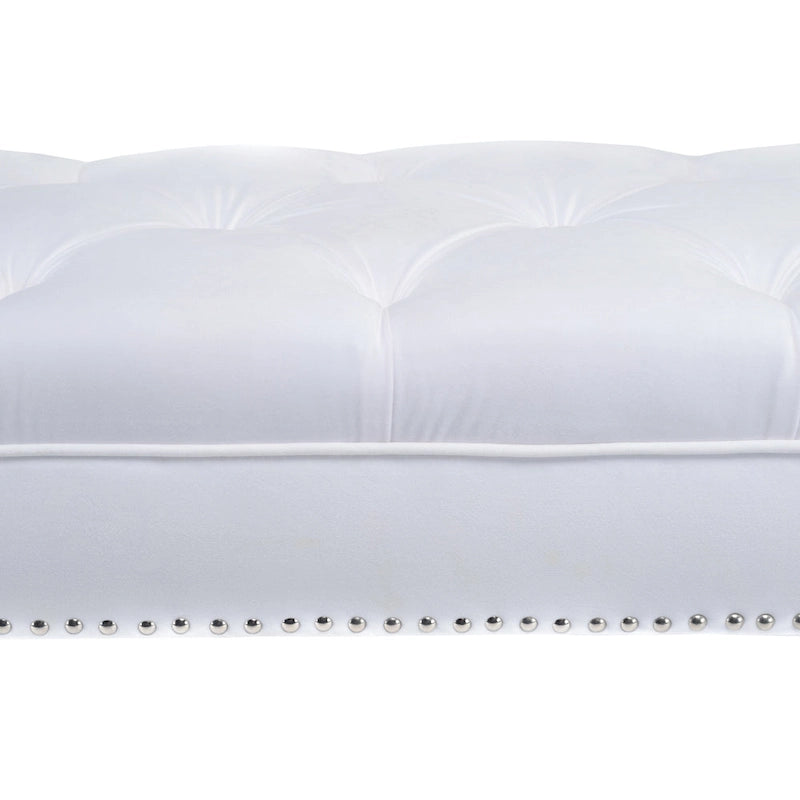Velvet Tufted Upholstered Accent Bench with Silver Nailhead Trim and Tapered Legs