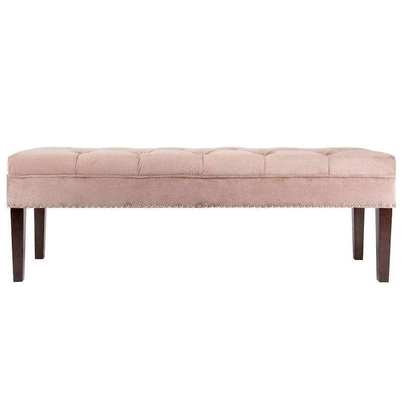 Velvet Tufted Upholstered Accent Bench with Silver Nailhead Trim and Tapered Legs