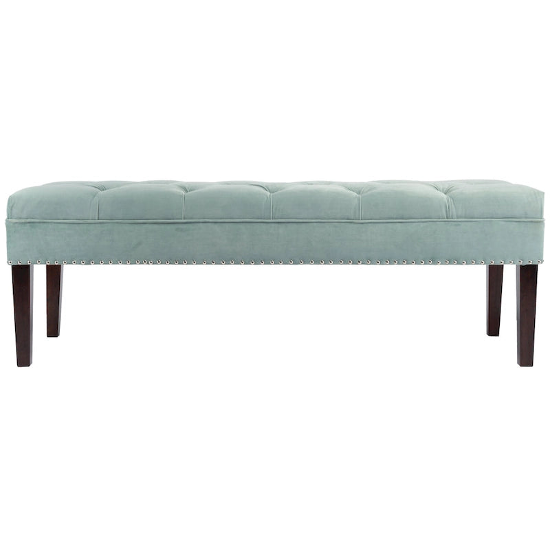 Velvet Tufted Upholstered Accent Bench with Silver Nailhead Trim and Tapered Legs