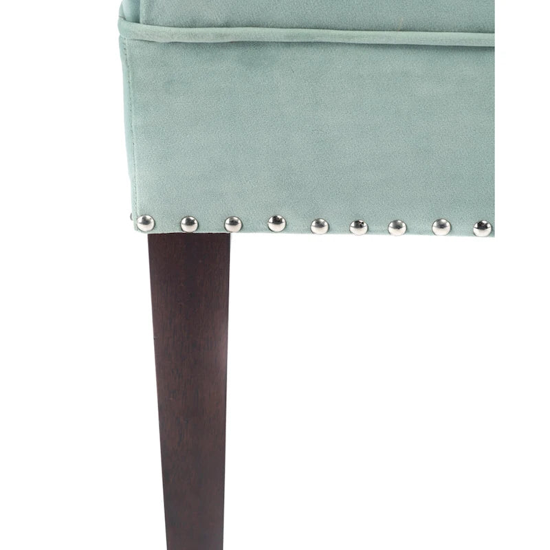 Velvet Tufted Upholstered Accent Bench with Silver Nailhead Trim and Tapered Legs