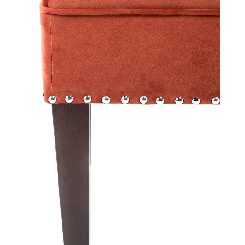 Velvet Tufted Upholstered Accent Bench with Silver Nailhead Trim and Tapered Legs