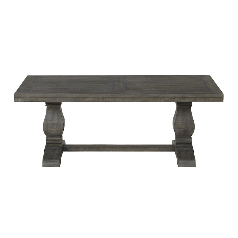 Reclaimed Pine Farmhouse Coffee Table with Plank Top and Carved Legs