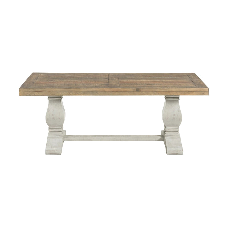 Reclaimed Pine Farmhouse Coffee Table with Plank Top and Carved Legs