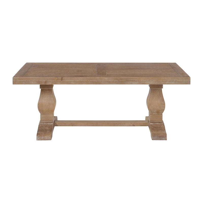 Reclaimed Pine Farmhouse Coffee Table with Plank Top and Carved Legs