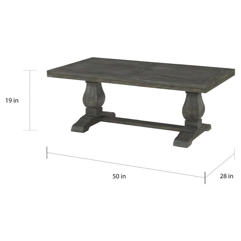 Salontafel van teruggewonnen grenenhout met plankenblad en gesneden poten