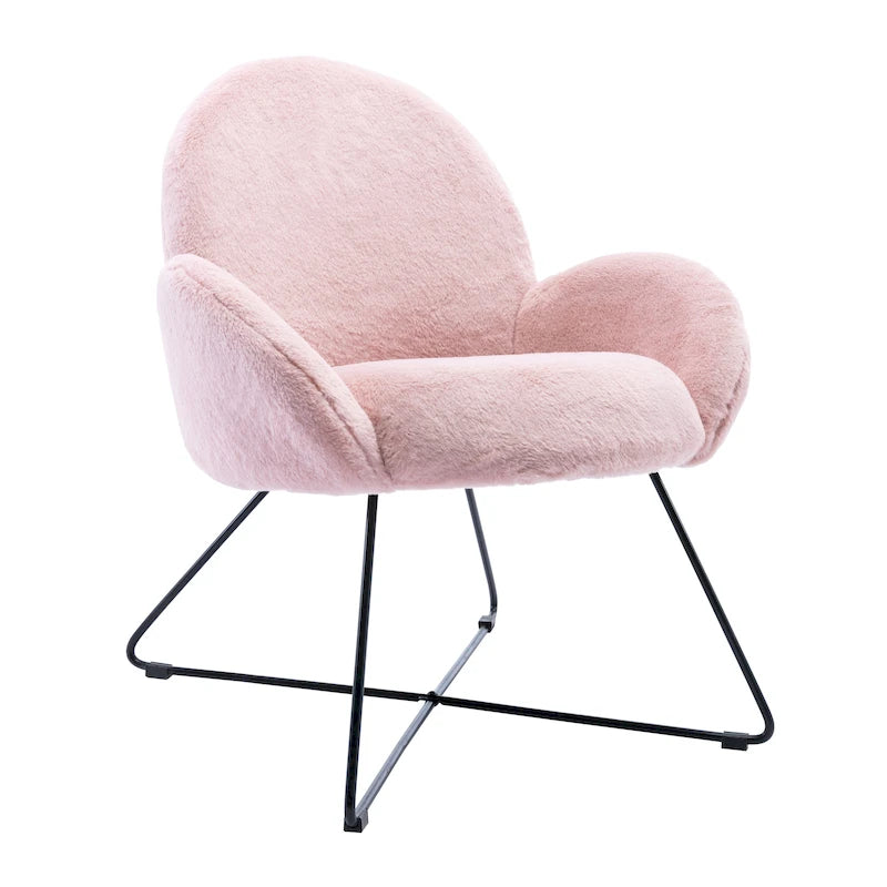 Modern Berber Fleece Upholstered Accent Armchair with Black Metal Cross Base