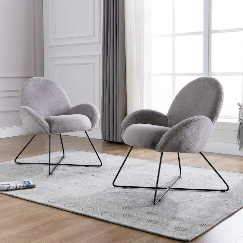 Modern Berber Fleece Upholstered Accent Armchair with Black Metal Cross Base