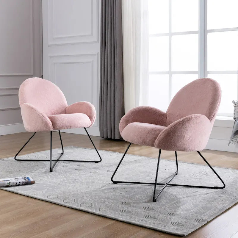 Modern Berber Fleece Upholstered Accent Armchair with Black Metal Cross Base