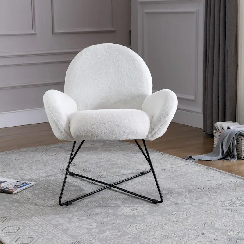 Modern Berber Fleece Upholstered Accent Armchair with Black Metal Cross Base