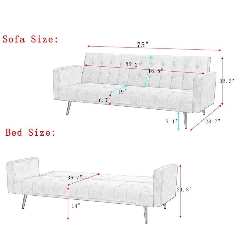75 Wide Tufted Velvet Convertible Sleeper sofa