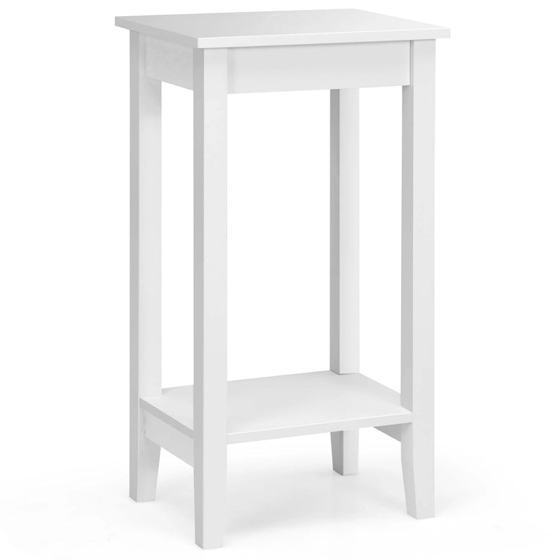 Modern 2-Tier Tall End Table Nightstand with Open Storage Shelf White Black
