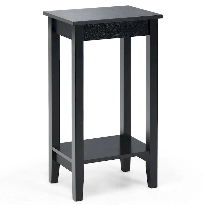 Modern 2-Tier Tall End Table Nightstand with Open Storage Shelf White Black