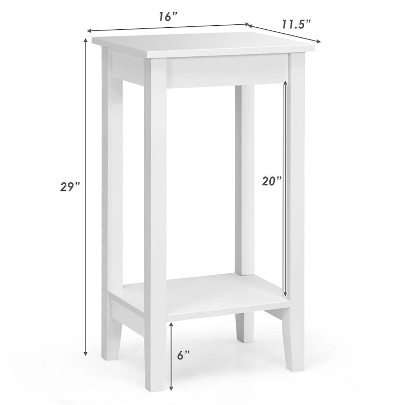 Modern 2-Tier Tall End Table Nightstand with Open Storage Shelf White Black