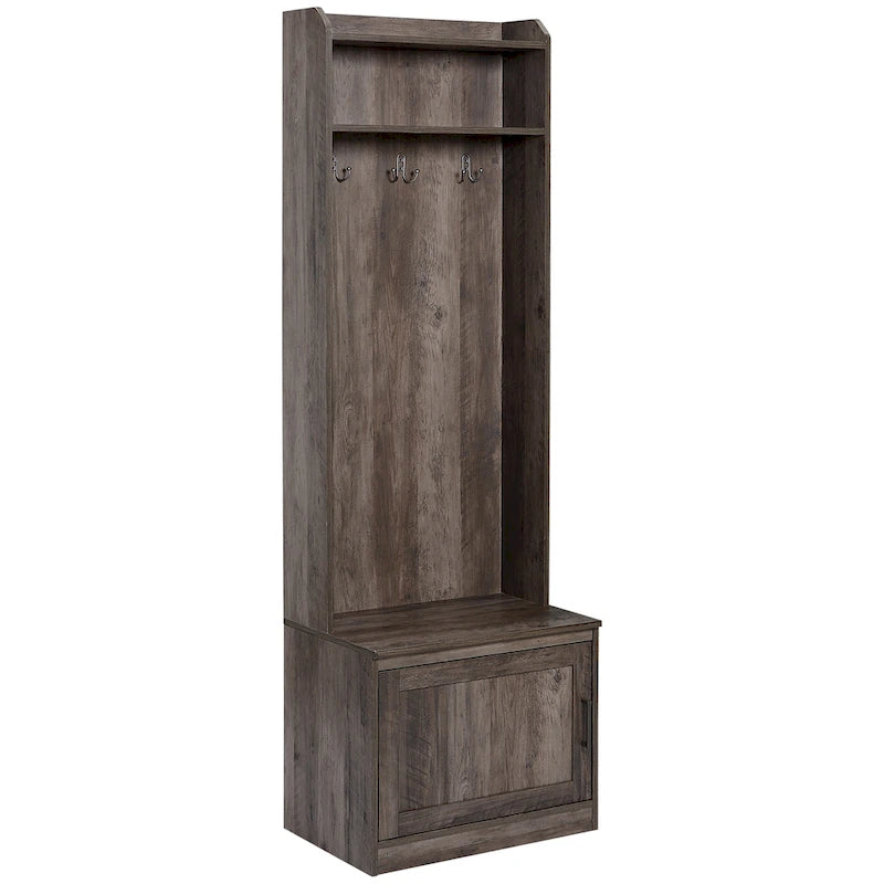 Rustic Wood Hall Tree Entryway Bench with Shoe Storage and Coat Rack