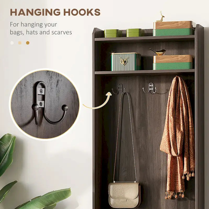 Rustic Wood Hall Tree Entryway Bench with Shoe Storage and Coat Rack