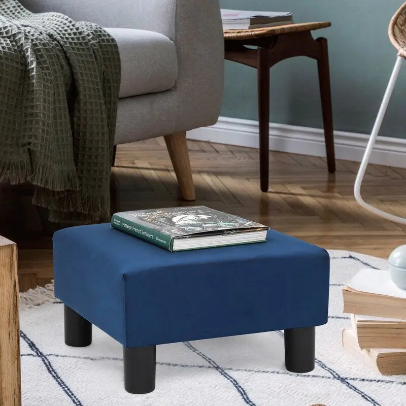 Compact Square Fabric Footstool Ottoman with Four Legs and Felt Pads