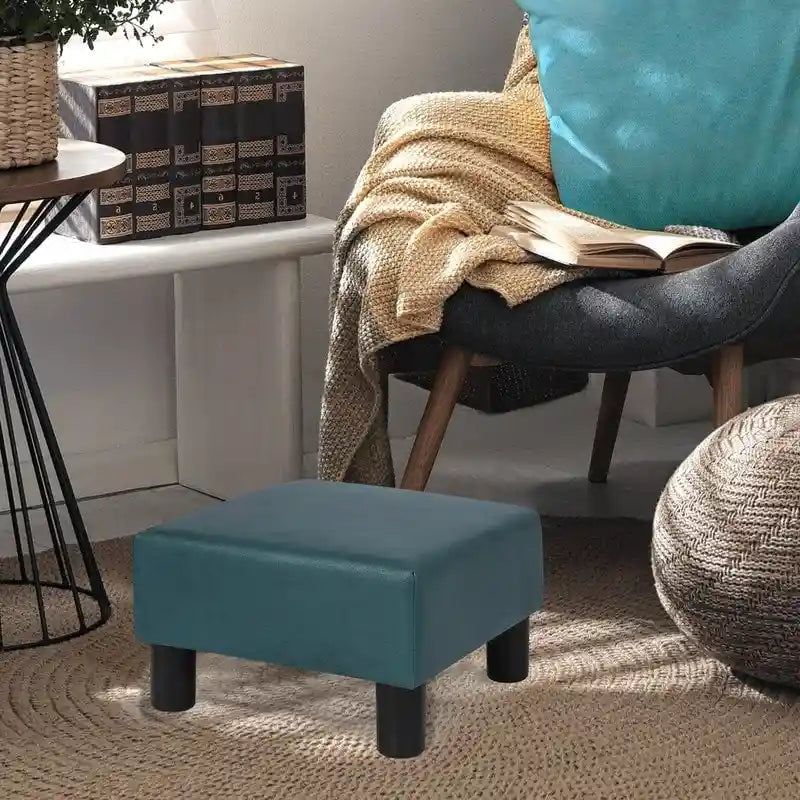 Compact Square Fabric Footstool Ottoman with Four Legs and Felt Pads