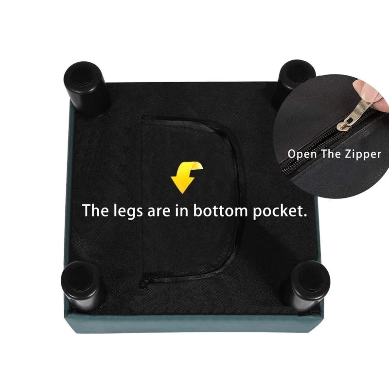 Compact Square Fabric Footstool Ottoman with Four Legs and Felt Pads