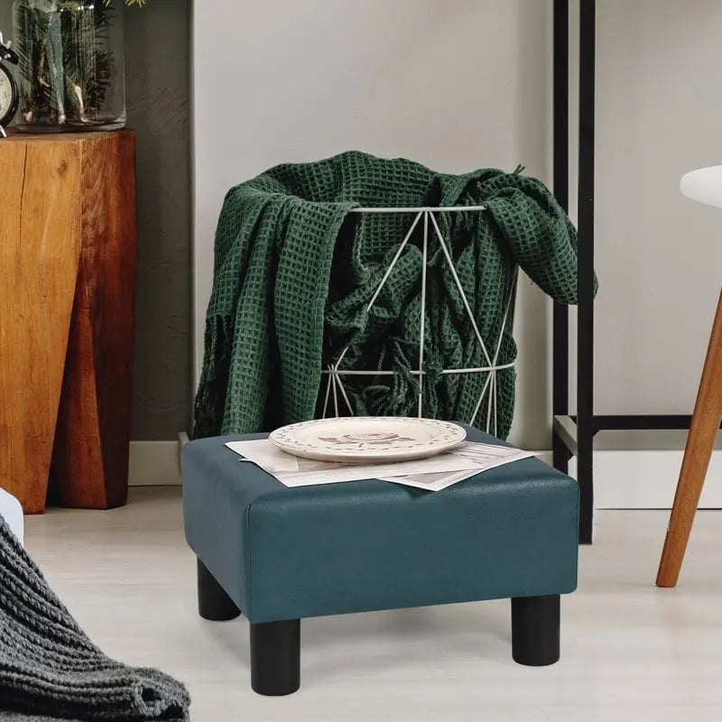 Compact Square Fabric Footstool Ottoman with Four Legs and Felt Pads